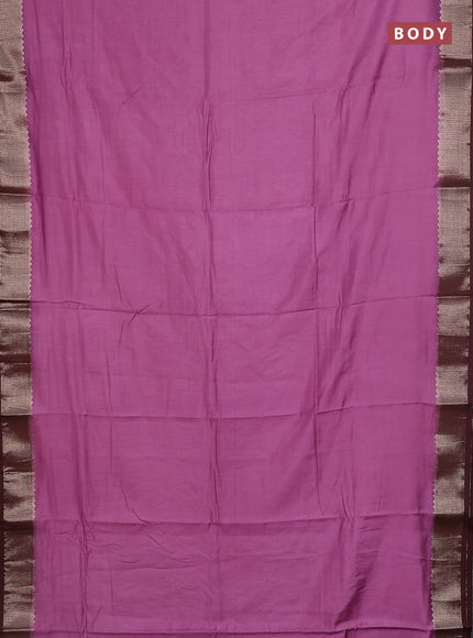 Semi mangalgiri saree mauve pink and brown with plain body and zari woven border