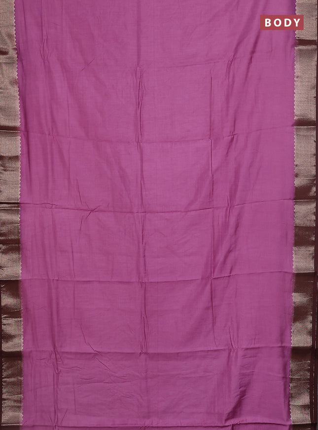 Semi mangalgiri saree mauve pink and brown with plain body and zari woven border
