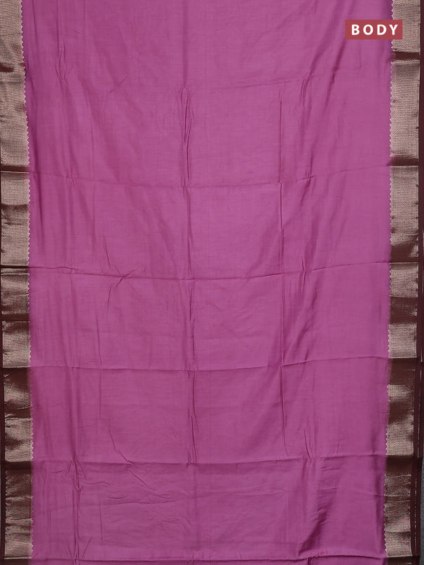 Semi mangalgiri saree mauve pink and brown with plain body and zari woven border