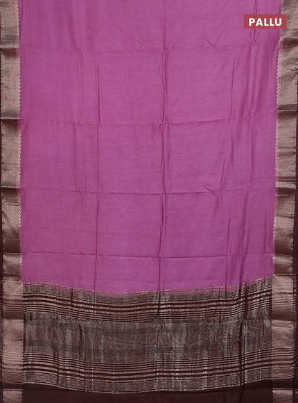 Semi mangalgiri saree mauve pink and brown with plain body and zari woven border