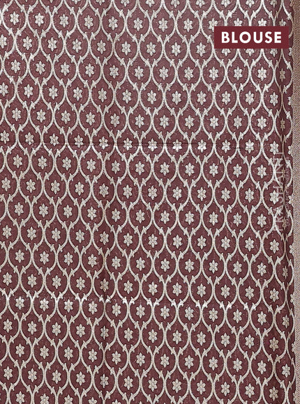 Semi mangalgiri saree mauve pink and brown with plain body and zari woven border