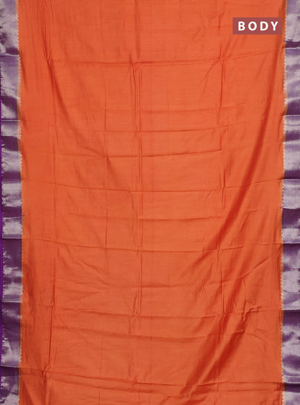 Semi mangalgiri saree orange and purple with plain body and zari woven border
