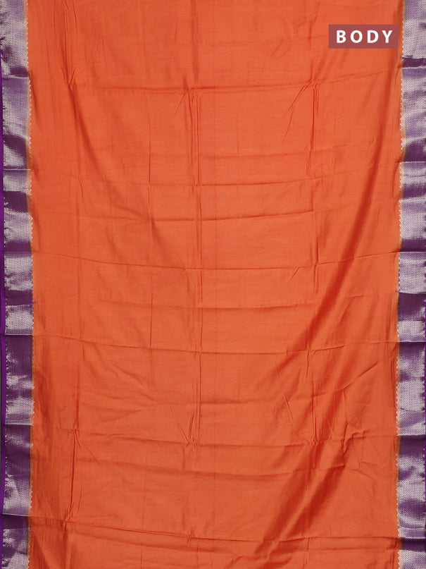 Semi mangalgiri saree orange and purple with plain body and zari woven border