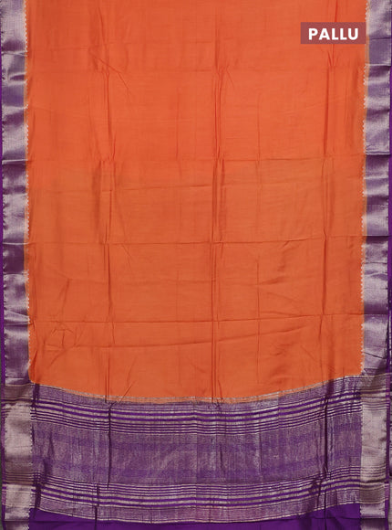 Semi mangalgiri saree orange and purple with plain body and zari woven border