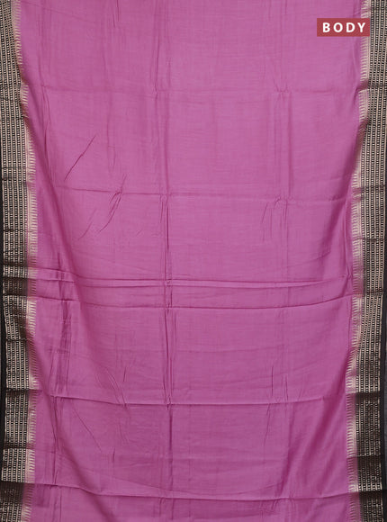 Semi mangalgiri saree mauve pink and black with plain body and zari woven border