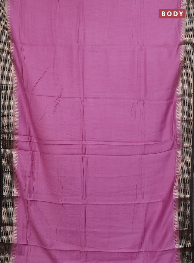 Semi mangalgiri saree mauve pink and black with plain body and zari woven border