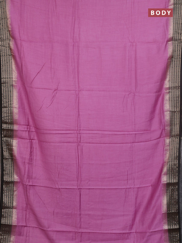 Semi mangalgiri saree mauve pink and black with plain body and zari woven border