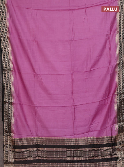 Semi mangalgiri saree mauve pink and black with plain body and zari woven border
