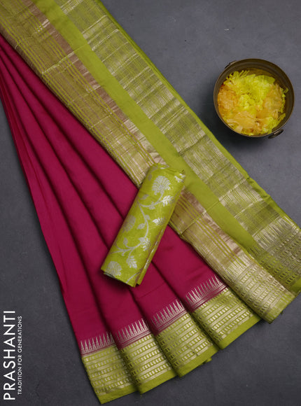 Semi mangalgiri saree pink and light green with plain body and zari woven border