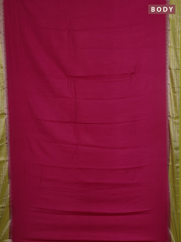 Semi mangalgiri saree pink and light green with plain body and zari woven border