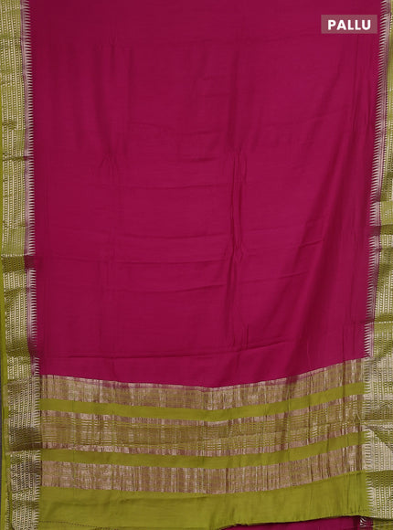 Semi mangalgiri saree pink and light green with plain body and zari woven border