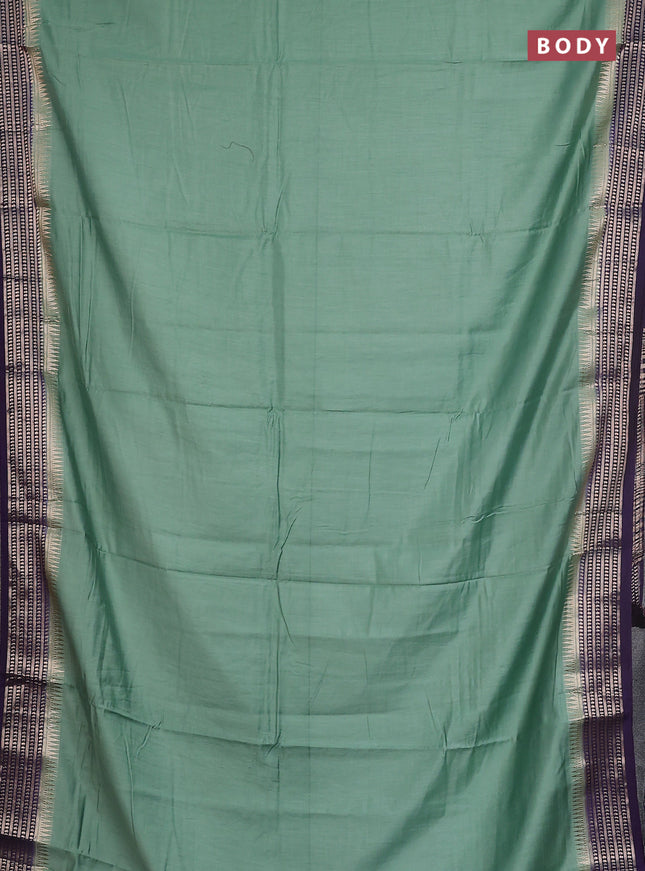 Semi mangalgiri saree pastel green and purple with plain body and zari woven border