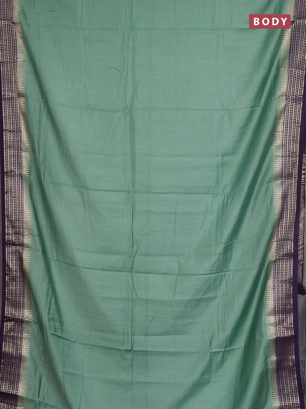 Semi mangalgiri saree pastel green and purple with plain body and zari woven border