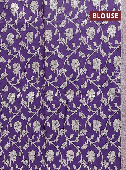 Semi mangalgiri saree pastel green and purple with plain body and zari woven border