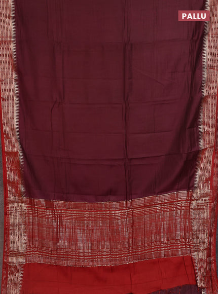 Semi mangalgiri saree deep maroon and red with plain body and zari woven border
