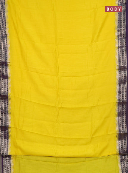 Semi mangalgiri saree yellow and purple with plain body and zari woven border