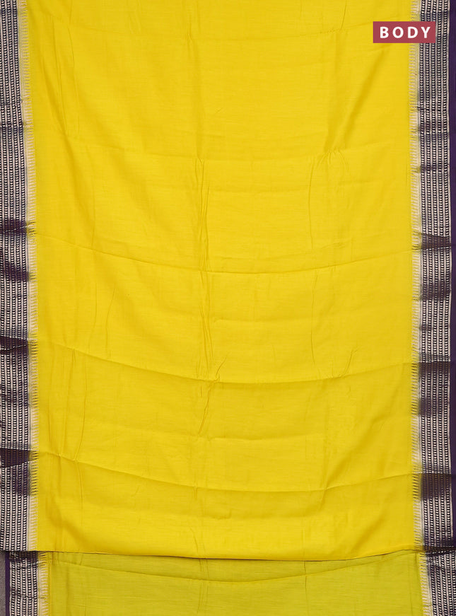 Semi mangalgiri saree yellow and purple with plain body and zari woven border