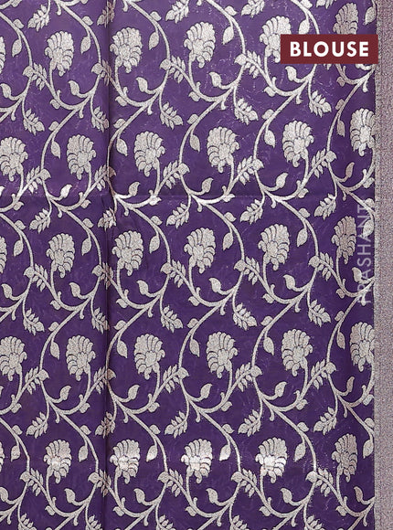 Semi mangalgiri saree yellow and purple with plain body and zari woven border