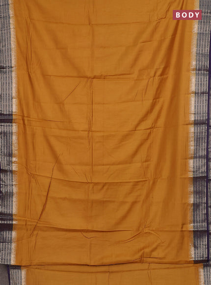 Semi mangalgiri saree dark mustard and deep purple with plain body and zari woven border