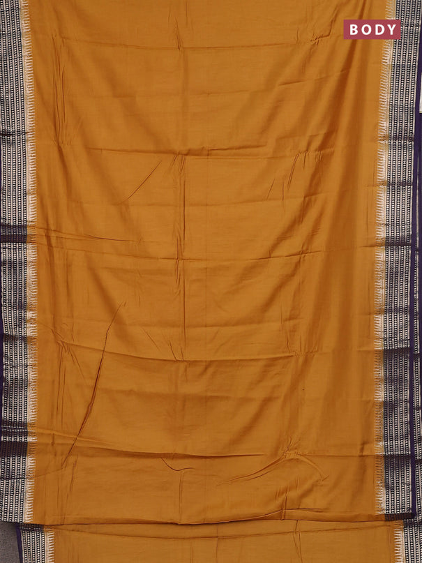 Semi mangalgiri saree dark mustard and deep purple with plain body and zari woven border
