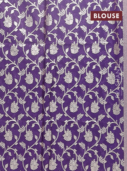 Semi mangalgiri saree dark mustard and deep purple with plain body and zari woven border