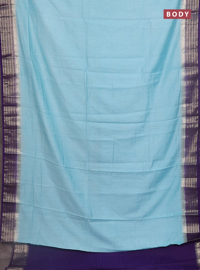 Semi mangalgiri saree pastel blue and violet with plain body and zari woven border