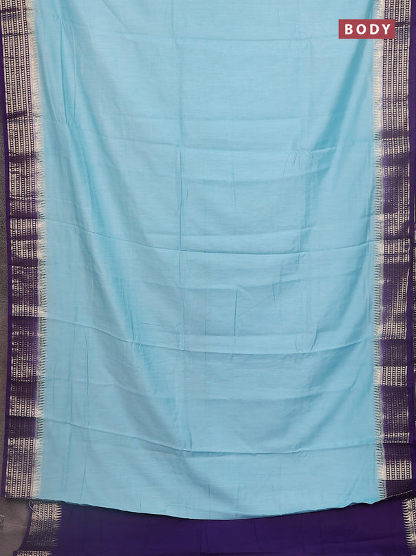 Semi mangalgiri saree pastel blue and violet with plain body and zari woven border