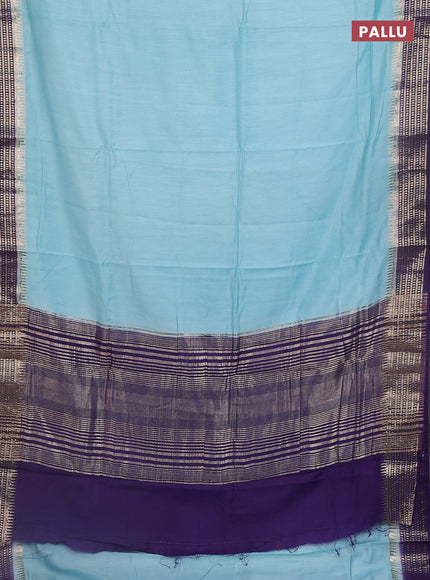 Semi mangalgiri saree pastel blue and violet with plain body and zari woven border
