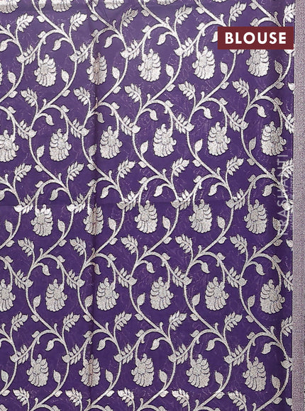 Semi mangalgiri saree pastel blue and violet with plain body and zari woven border