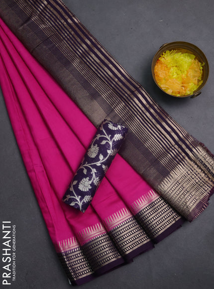 Semi mangalgiri saree pink and deep purple with plain body and zari woven border
