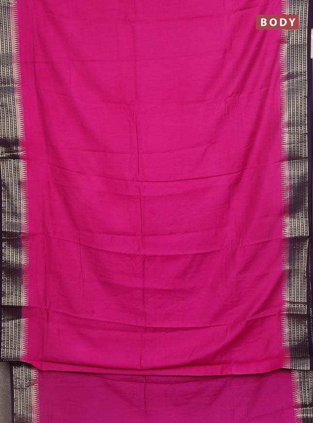 Semi mangalgiri saree pink and deep purple with plain body and zari woven border