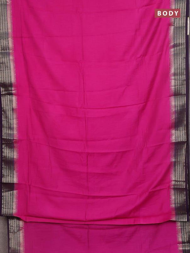 Semi mangalgiri saree pink and deep purple with plain body and zari woven border