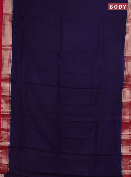 Semi mangalgiri saree navy blue and pink with plain body and zari woven border
