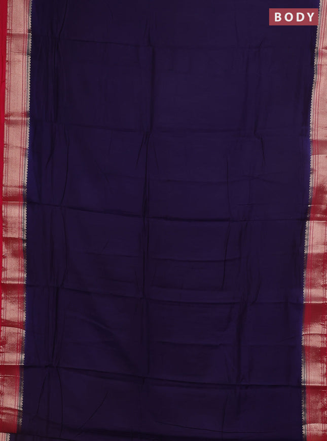 Semi mangalgiri saree navy blue and pink with plain body and zari woven border
