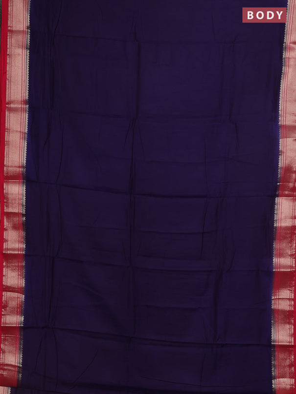 Semi mangalgiri saree navy blue and pink with plain body and zari woven border