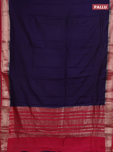 Semi mangalgiri saree navy blue and pink with plain body and zari woven border