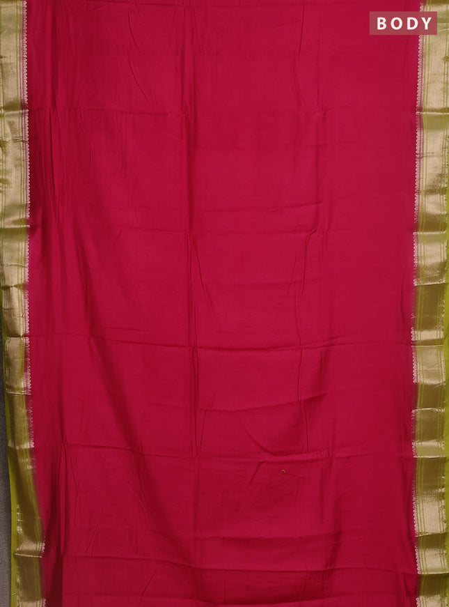 Semi mangalgiri saree pink and light green with plain body and zari woven border