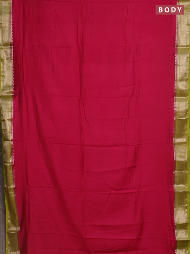 Semi mangalgiri saree pink and light green with plain body and zari woven border