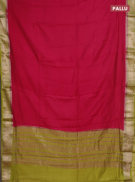 Semi mangalgiri saree pink and light green with plain body and zari woven border