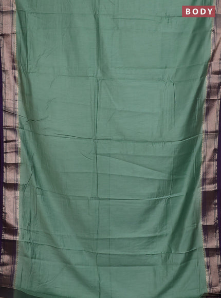 Semi mangalgiri saree pastel green and violet with plain body and zari woven border