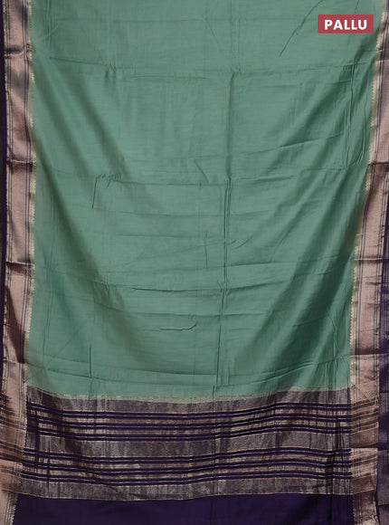 Semi mangalgiri saree pastel green and violet with plain body and zari woven border