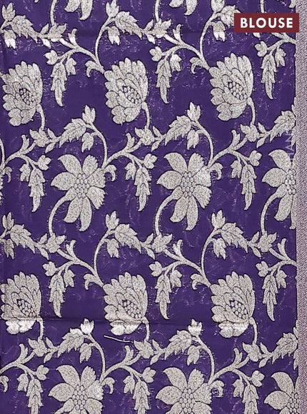 Semi mangalgiri saree pastel green and violet with plain body and zari woven border