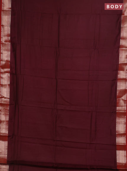 Semi mangalgiri saree deep maroon and red with plain body and zari woven border