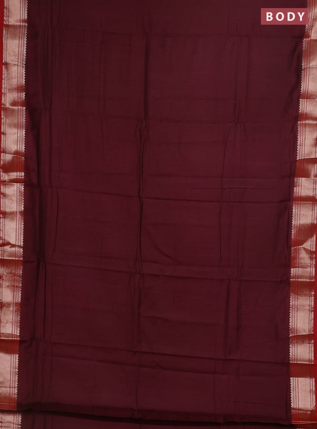 Semi mangalgiri saree deep maroon and red with plain body and zari woven border