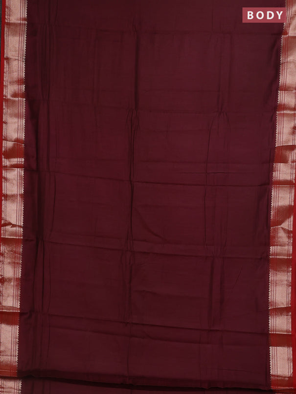 Semi mangalgiri saree deep maroon and red with plain body and zari woven border