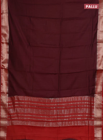 Semi mangalgiri saree deep maroon and red with plain body and zari woven border