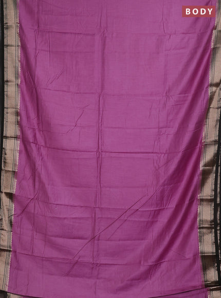 Semi mangalgiri saree lavender and black with plain body and zari woven border