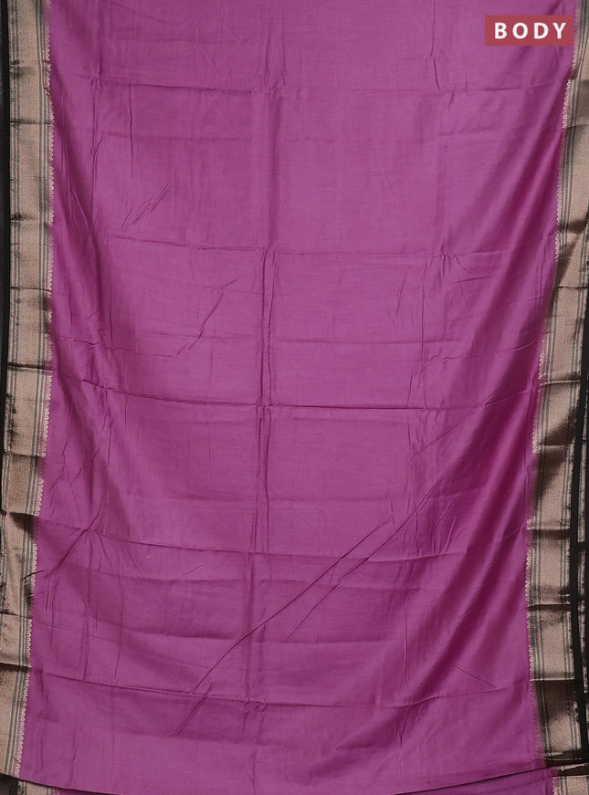 Semi mangalgiri saree lavender and black with plain body and zari woven border