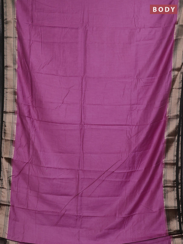 Semi mangalgiri saree lavender and black with plain body and zari woven border