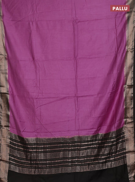 Semi mangalgiri saree lavender and black with plain body and zari woven border